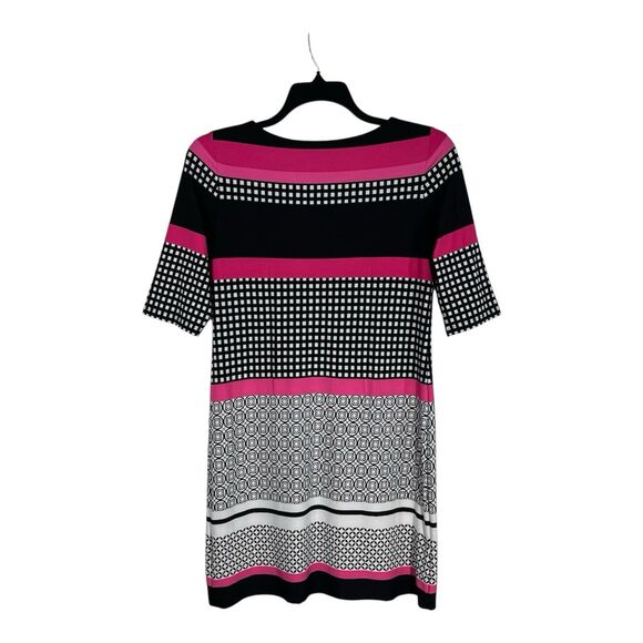 Sandra Darren Size 6 Dress Geometric Pink Black 3/4 Sleeve Modern Retro Career - Picture 2 of 7